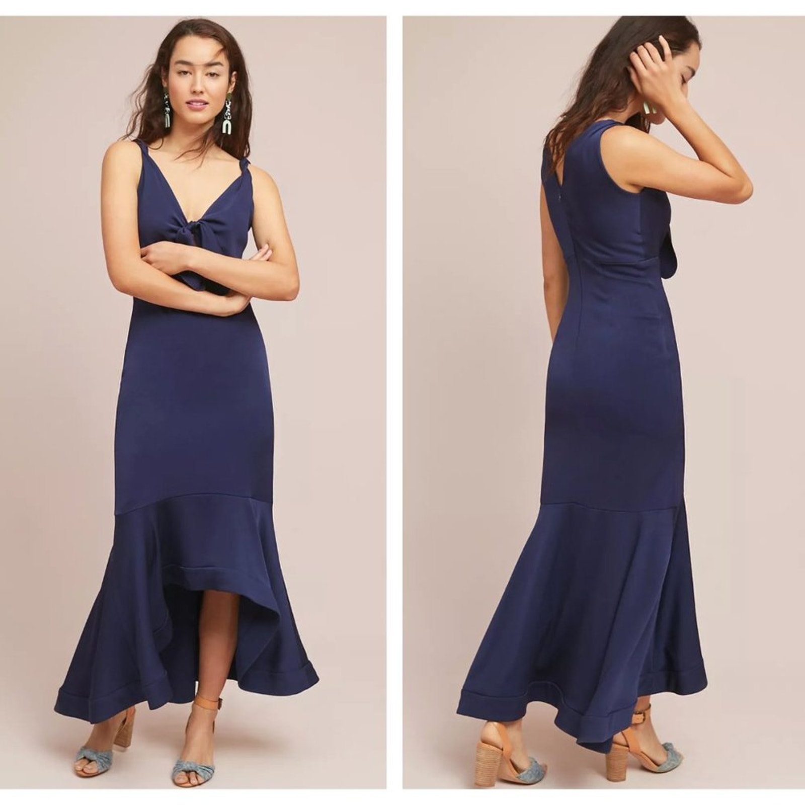 Anthropologie X Shoshanna Midnight Ibiza Satin Dress Navy Blue Sz 10 {R10}